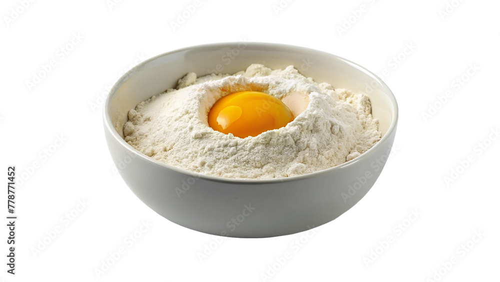 Bowl with flour and egg yolk isolated on transparent background. Bowl with flour and egg yolk isolated on transparent background.