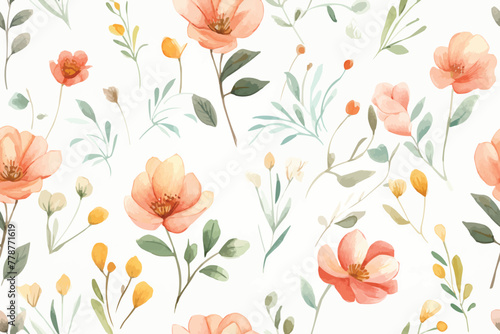 Watercolor subtle floral seamless pattern, fabric design