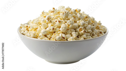 Popcorn in a bowl isolated on a transparent background.