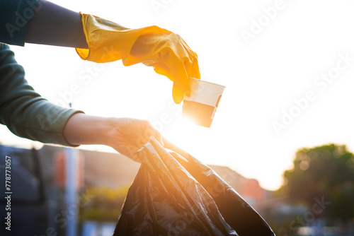 Eco-friendly waste collection and cleaning concept. Cleaning Neighborhood and environment photo