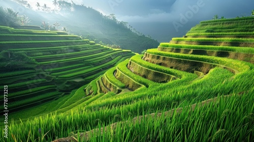terraced rice fields in a village.AI generated image