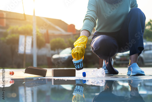 Eco-friendly waste collection and cleaning concept. Cleaning Neighborhood and environment photo