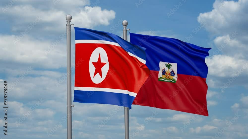 Haiti and North Korea two flags waving together, looped video, two country relations concept Haiti and North Korea two flags waving together, looped video, two country relations concept
