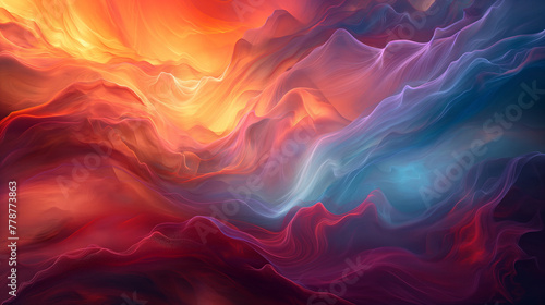 Abstract art masterpiece capturing the essence of emotion and motion, vibrant colors swirling across, inviting the viewer into a surreal, dreamlike landscape. photo
