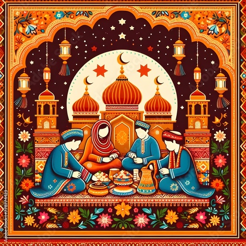 Illustration of Ramadan in ancient Islamic culture 