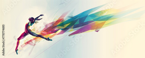 Artistic depiction of a dancer with colorful geometric shapes illustrating movement