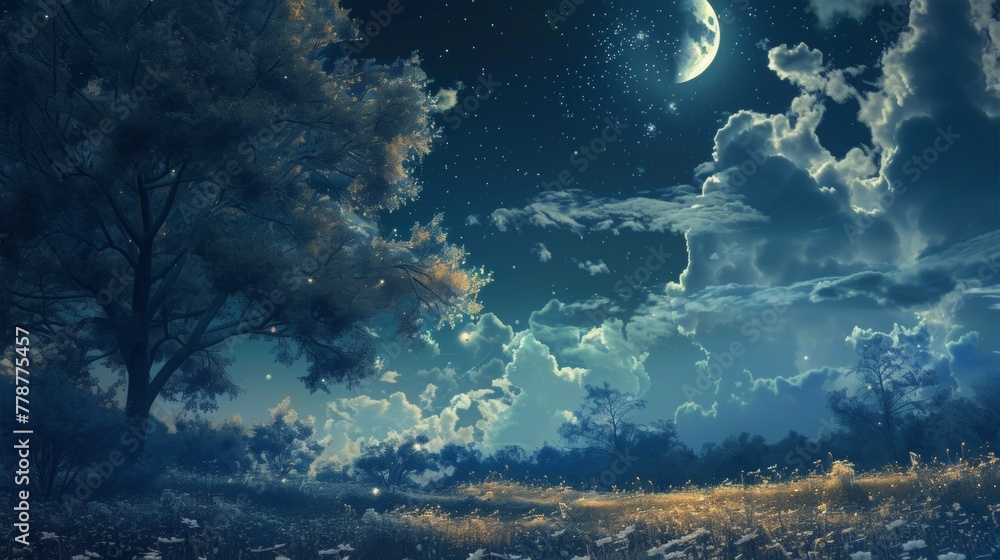 Beautiful cartoon night view Beautiful cartoon night view