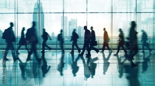 A group of people walking in a busy city