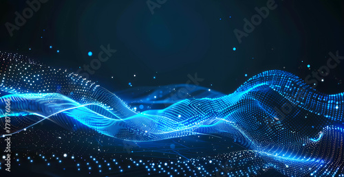 Fototapeta Naklejka Na Ścianę i Meble -  Abstract lumina wave blue light dot on black background.Big data concept.Network connection structure,