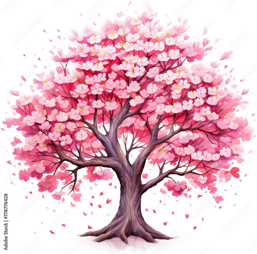 Fototapeta premium Artistic Cherry Blossom Tree with Pink Flowers Watercolor 