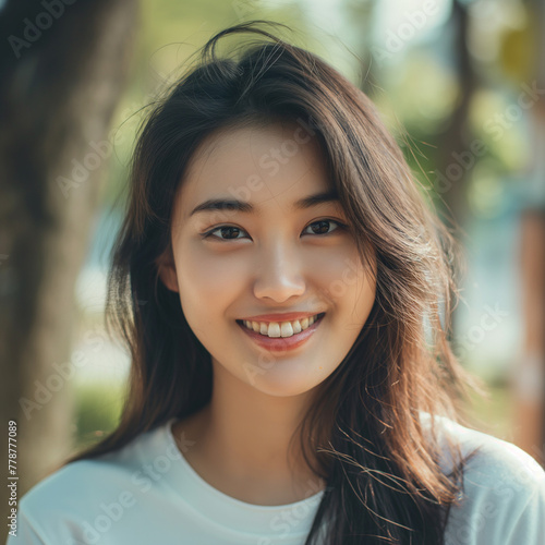 明るく微笑みかけるアジア人の女性