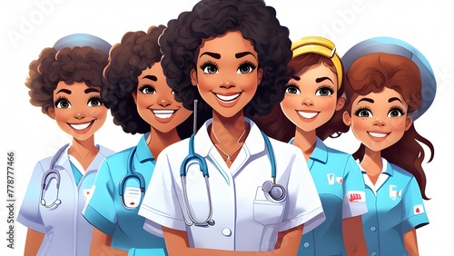 A group of female nurses, nurses Day, cartoon advertising vector, commercial