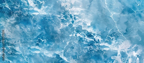 Blue marble wall decorated with patches of white and blue paint, creating a unique texture and color combination