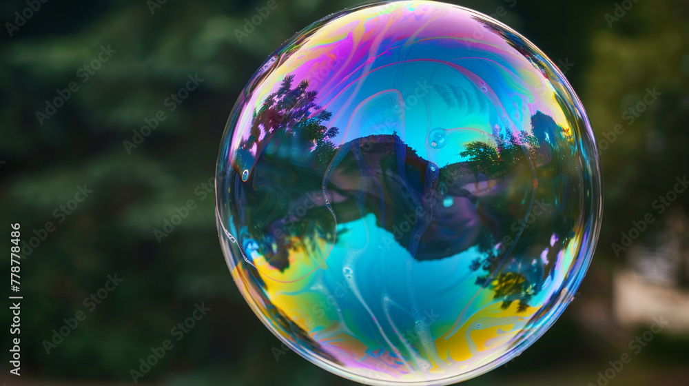 Soft focus on a soap bubble's iridescent colors, super realistic