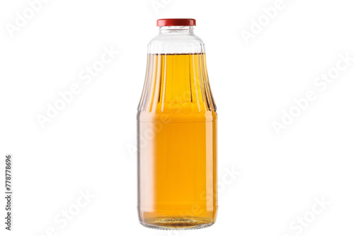 Glass Bottle with Apple Juice, Isolated on a White Background. 