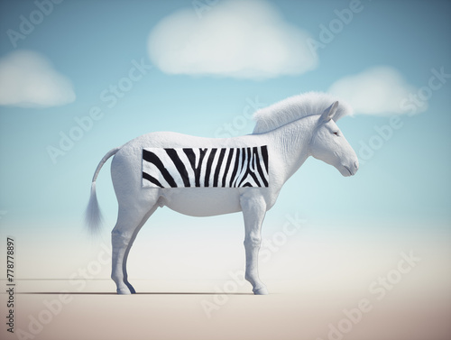 White zebra with a square of texture.