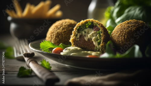 Falafel is a deep-fried ball or patty-shaped fritter of Egyptian origin photo
