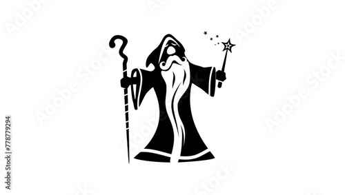 wizard with a long beard, black isolated silhouette