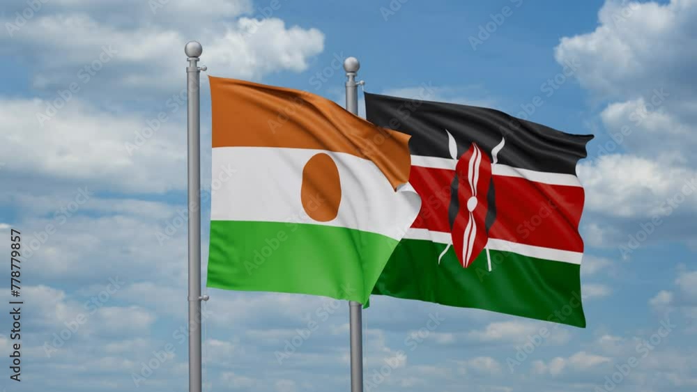 Kenya and Niger two flags waving together, looped video, two country relations concept Kenya and Niger two flags waving together, looped video, two country relations concept