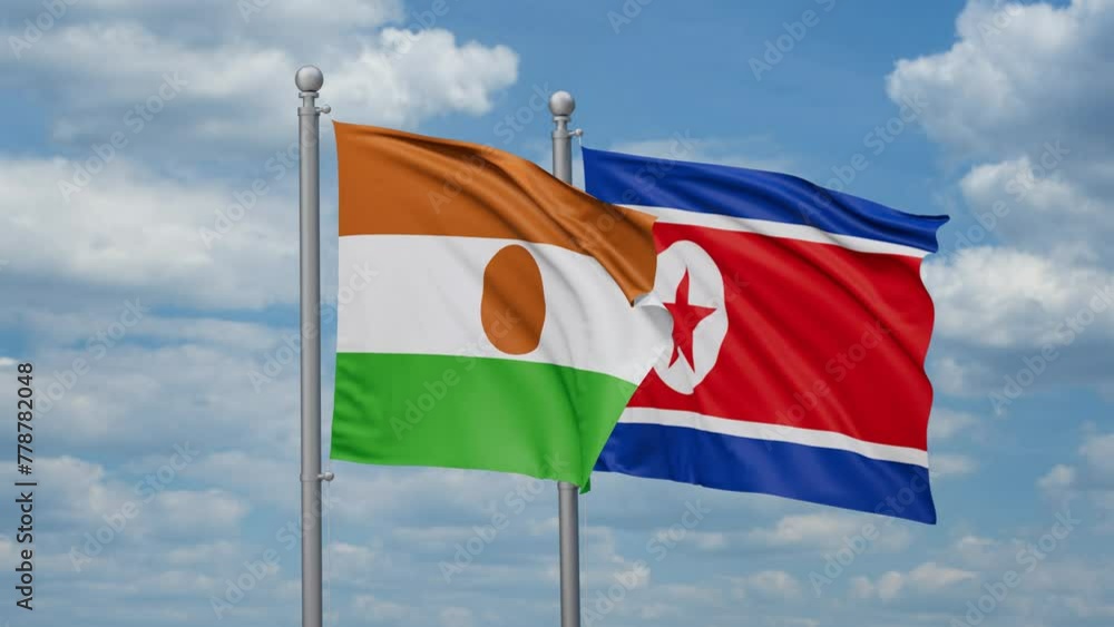 North Korea and Niger two flags waving together, looped video North Korea and Niger two flags waving together, looped video