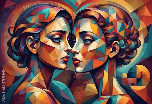 Abstract Portrait of a Couple, A Creative Depiction of Unity and Affection, Generative AI