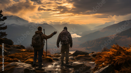 Hiker Helping Friend Reach the Mountain Summit. © ShadowHero