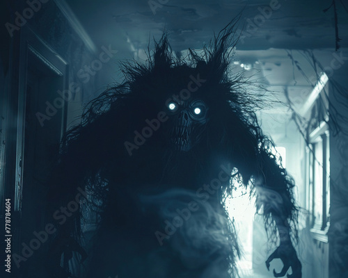 Nightmare Monster, Shadows of Fear, Haunting, A sinister creature lurking in the dark, embodying childhood fears