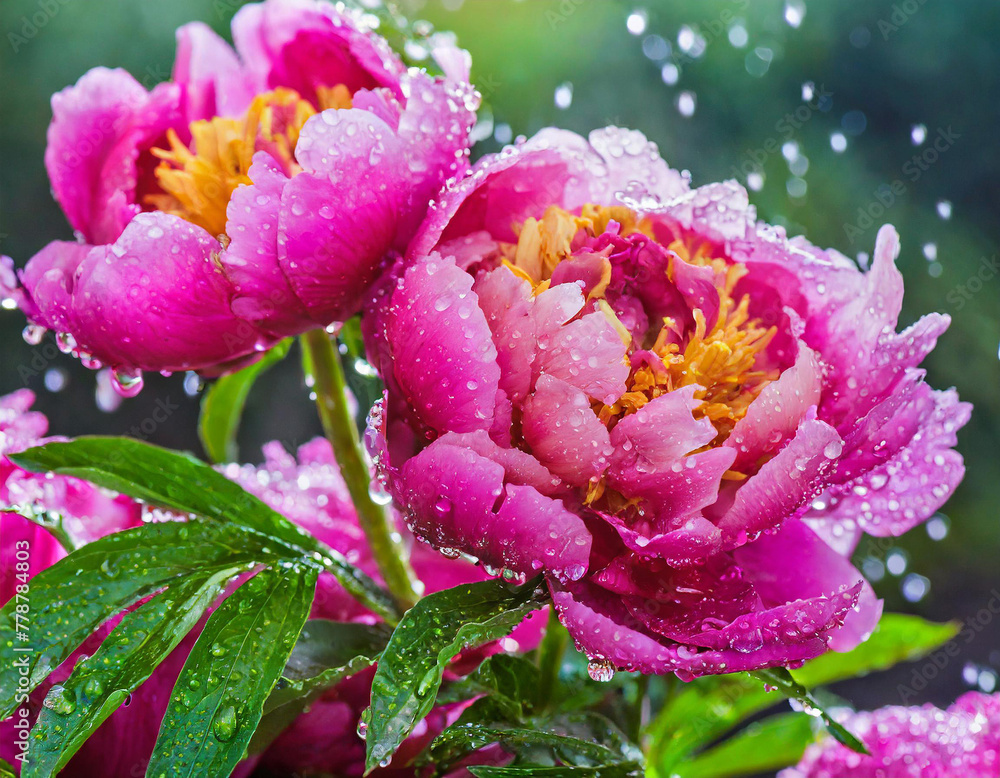 Gouttes d'eau sur des fleurs de pivoine Gouttes d'eau sur des fleurs de pivoine