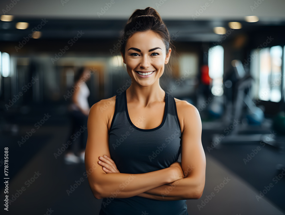 Gym Girl with Beautiful Smile and Arms Crossed.