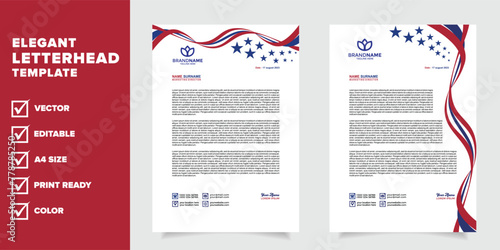 modern business letterhead design template with red, blue and white color combination A4 	