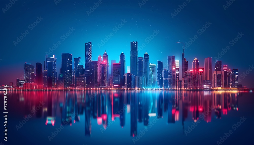 Futuristic skyline, Vibrant cityscape and sleek architecture, ideal for corporate brochures. Reflective of smart urban innovation