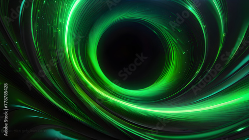 Ethereal Green: Black Hole Silhouette on Dark Background(Generative AI)