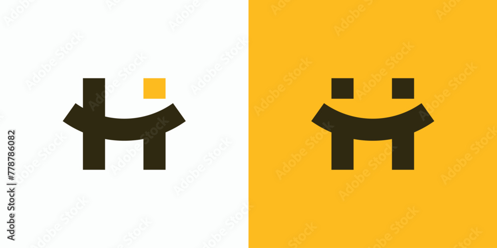Obraz premium Vector logo design of the initials H smiling and two people holding hands in a modern, simple, clean and abstract style.