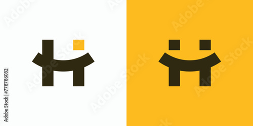 Vector logo design of the initials H smiling and two people holding hands in a modern, simple, clean and abstract style.