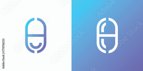 Vector logo design for the initials letter H in the shape of a pill capsule in a modern, simple, clean and abstract style.