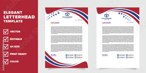 modern business teletterhead design template. with red blue and white color combination A4 layout. stationery office design  © erceha