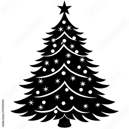 christmas tree silhouette vector illustration,icon,Santa characters,Holiday t shirt,Hand drawn trendy Vector illustration,christmas on black background