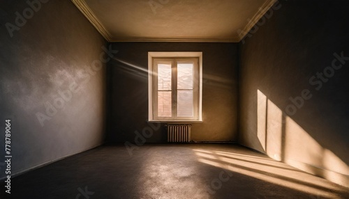 empty dark room with a window moonlight through the window shadows rays of light ai generation