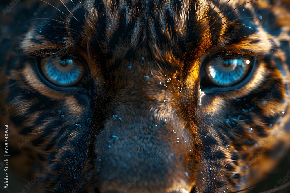 Close Up of a Tigers Face With Blue Eyes