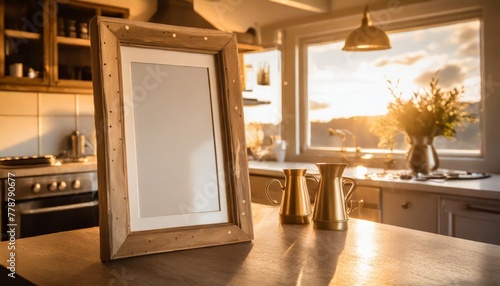 empty wooden frame in kitchen interior photo