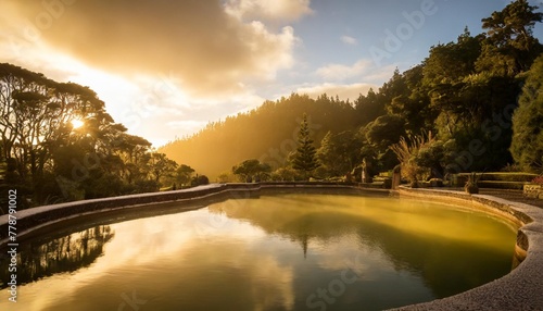 the famous yellow thermal pool in the terra nostra botanical garden at furnas sao miguel island azores portugal photo