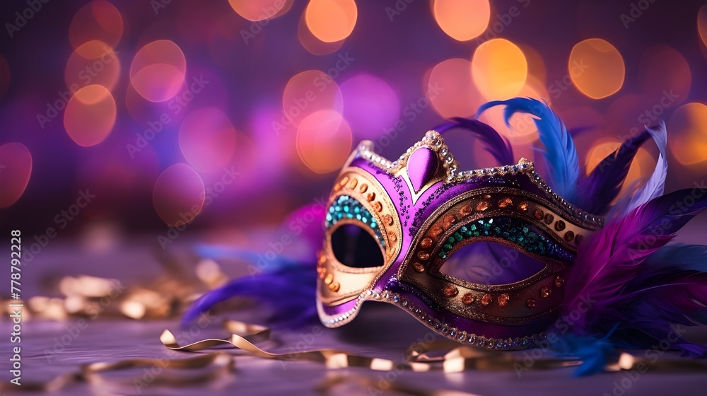 female carnival mask with glittering background

