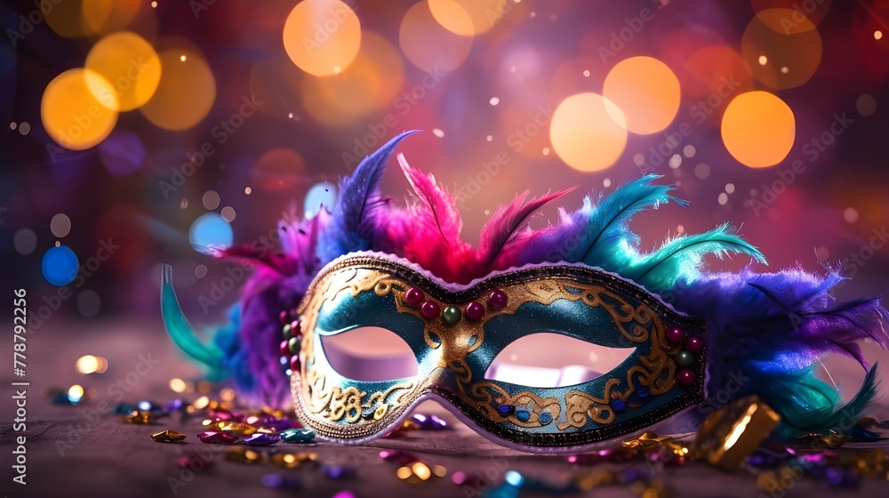 Fondos 2 Máscaras de Carnaval - Two Mask Carnival Background - Generative AI
