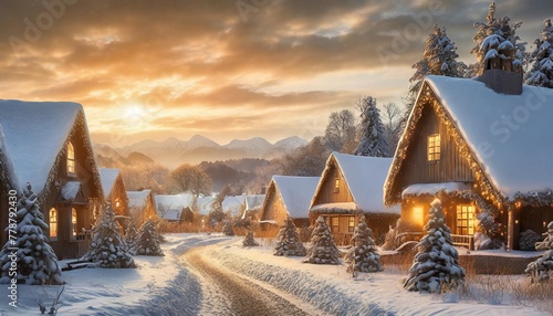 christmas vintage gingerbread village background winter landsca © Leila