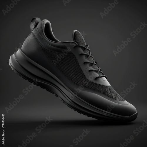 Blank black unisex sport shoes mockup, looped rotation, 3d rendering. Empty male and female casual sport shoes mock up rotating, isolated. Generative AI