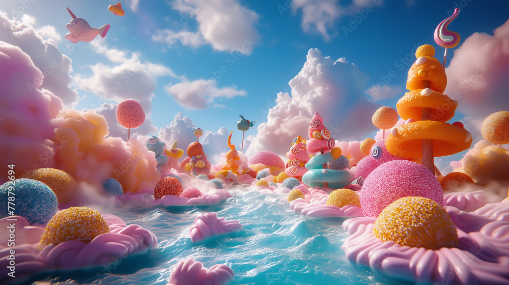 A representation of a child's dream filled with colorful candies