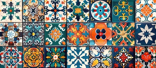 a bunch of colorful tiles with different designs on them High quality