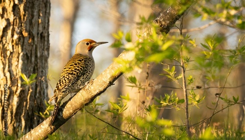 bird the northern flicker colaptes auratus in spring natural scene from state park of wisconsin photo