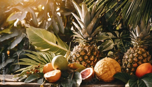 vibrant and exotic tropical fruits and leaves banner stunning array of tropical fruits and foliage perfect for adding a touch of paradise to your visual presentations