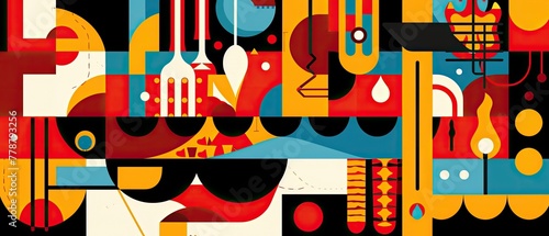 An abstract representation of grilling with bold colors and shapes symbolizing heat photo